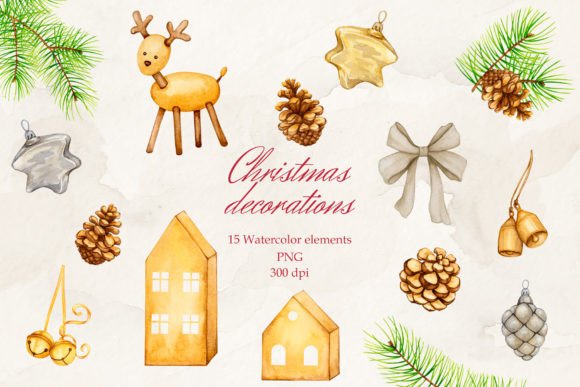 Download Christmas Decorations. Watercolor. PNG. - Christmas decorations Collection
