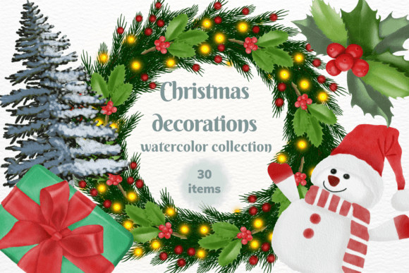 Download Christmas Decorations Watercolor - Christmas decorations Collection