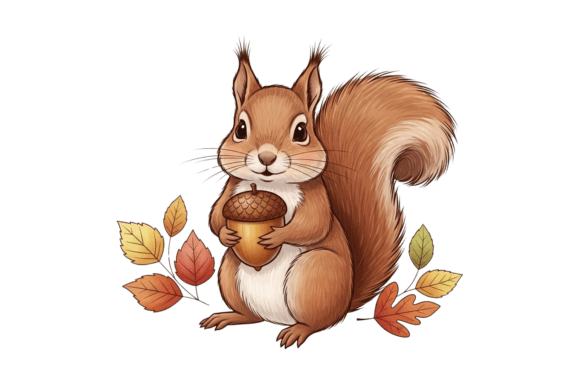 Download Cute Squirrel Holding Acorn Art - Premium Resources